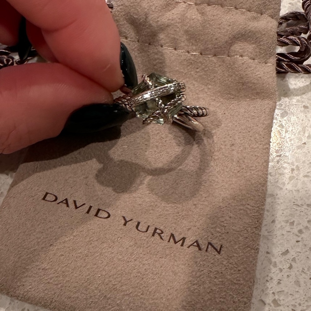 David Yurman Cable Ring with Diamonds- Green- Size 7